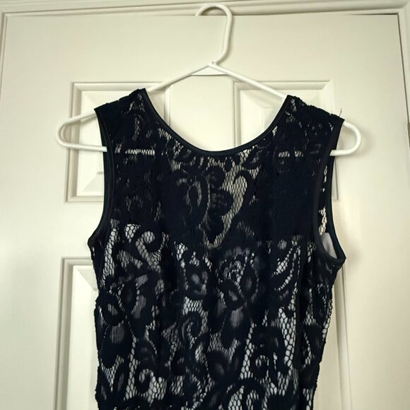 Betsy & Adam Lace Blue Floral Evening Dress Prom Homecoming Sz 10 - Picture 3 of 10